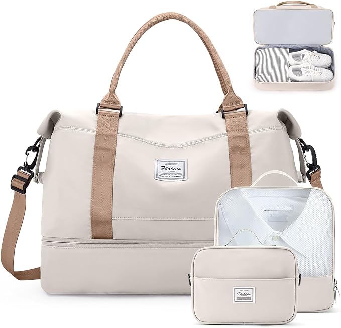 Weekender Bags for Women,Travel Duffle Overnight Bag with Shoe Compartment,Personal Item Carry On Bag,Gym Bag,3 Pcs Set