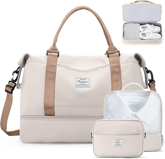 Weekender Bags for Women,Travel Duffle Overnight Bag with Shoe Compartment,Personal Item Carry On Bag,Gym Bag,3 Pcs Set