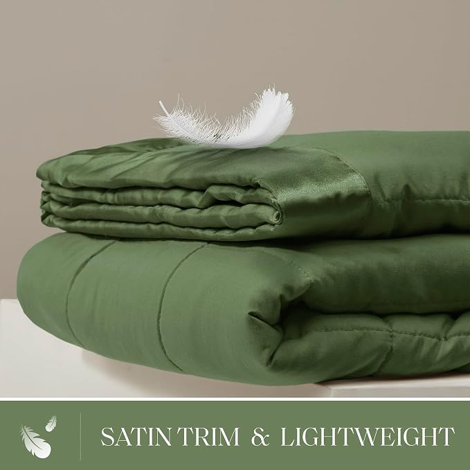 Madison Park Down Alternative Twin Size Blanket for Bed, Satin Trim, Green | Lightweight Windom Blanket Premium 3M Scotchgard Moisture Wicking Treatment, OEKO TEX, Soft Bed Cover, All Season