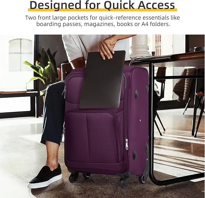 LARVENDER Softside Luggage Sets 5 Piece Expandable Suitcases Set with Spinner Wheels TSA Lock, Lightweight Soft Shell Rolling Travel Luggage Set for Men and Women, Purple