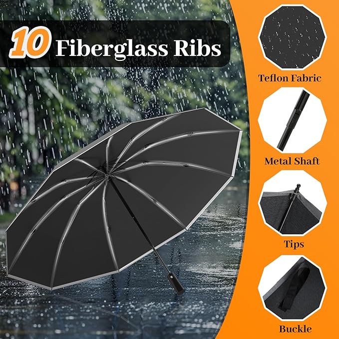 ExploreBliss Travel Umbrella Superior, Beautiful & Compact, Large Strong but Light Portable and Automatic Folding Rain Umbrella, Premium Grip, Fits Car & Backpack