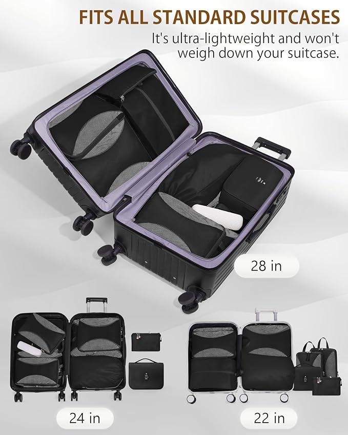 Compression Packing Cubes 10 Sets, Packing Organizers, Extensible Suitcase Organiser Bags, Travel Organizer Cubes for Travel Essentials Black