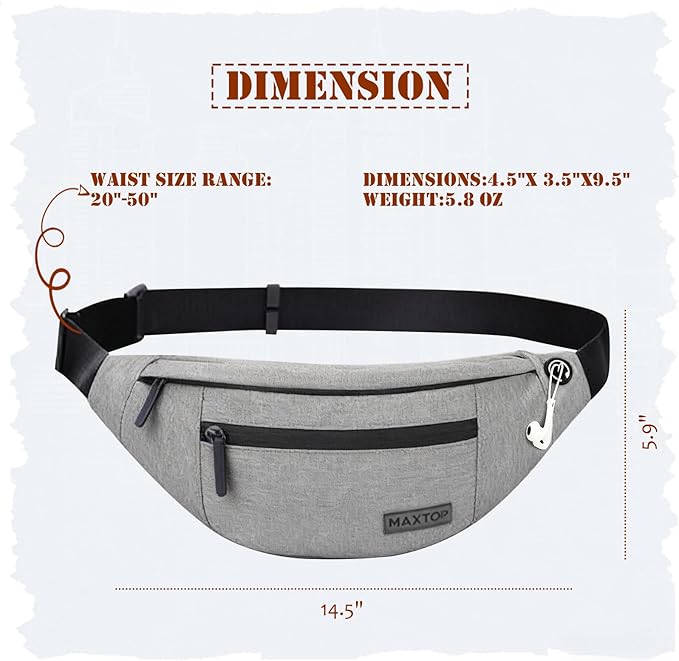 MAXTOP Large Crossbody Fanny Pack with 4-Zipper Pockets,Gifts for Enjoy Sports Festival Workout Traveling Running Casual Hands-Free Wallets Waist Pack Phone Bag Carrying All Phones