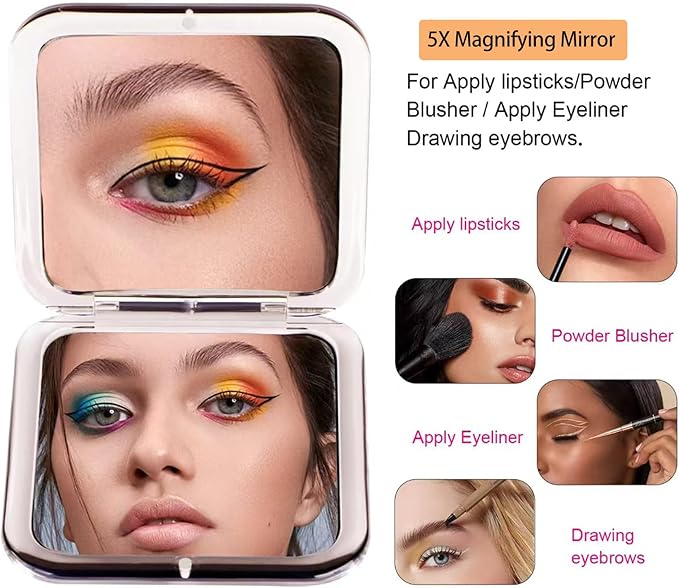 CYHTSHFZ Small Compact Mirror for Purse,5X/1X Travel Magnifying Mirror for Women, Makeup Mirror for Girls, Portable Ultra Slim Pocket Mirror