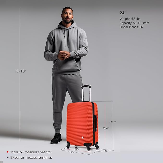 InUSA ROYAL Hardside Spinner Luggage with Ergonomic Handles | Spacious Travel Suitcase with Four Spinner Wheels and Studs | 24 Inch Medium Hardside Spinner Luggage | Orange