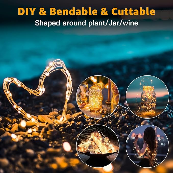20 Pack Fairy Lights Battery Operated 7ft 20 LED Mini String Lights Twinkle Lights Silver Wire Firefly Starry Lights for Mason Jars Wedding Party Christmas Centerpiece Table Decorations, Warm White