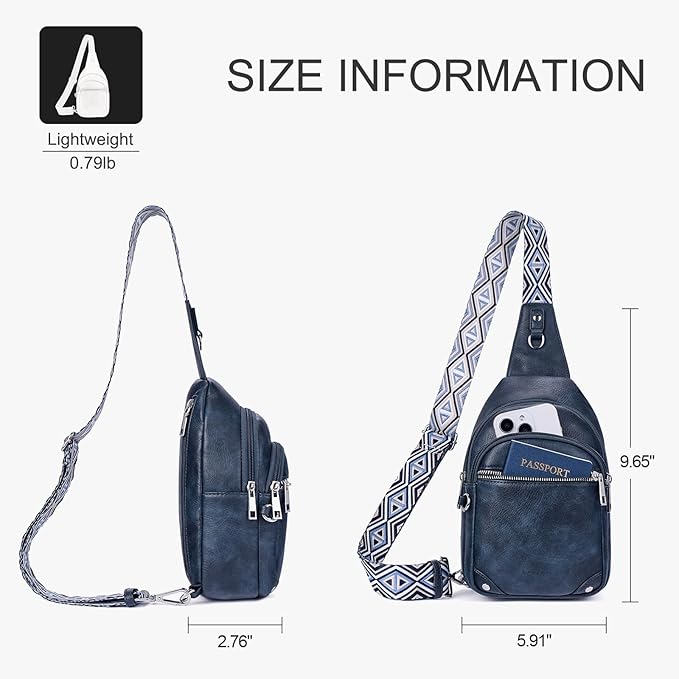 Anti Theft Crossbody Bags for Women Travel Chest Sling Bag Leather RFID Purse Fanny Pack Blue