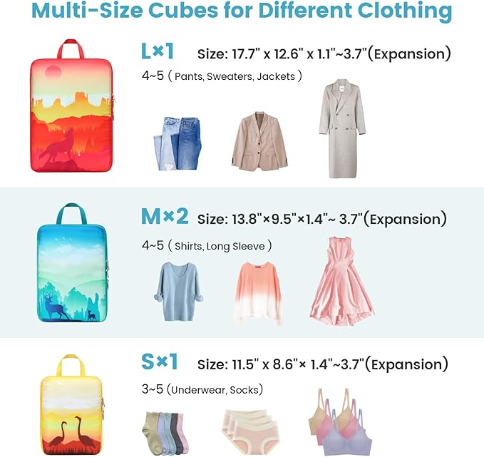 Cambond See Through Mesh Compression Packing Cubes for Travel Women - 4 Set Lightweight Expandable Compression Cubes for Travel Packing Organizers for Luggage Suitcases, National Park