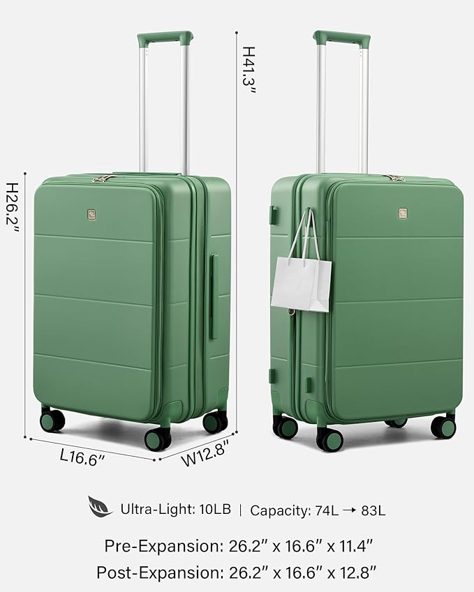Hanke Hardside Expandable Checked Luggage, 24 Inch Top Opening Trunk Luggages with Spinner Wheels, All-PC Hard Shell Suitcase, Lightweight TSA Checked-Medium(Forest Green, 83L)