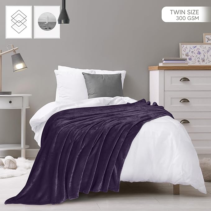 Utopia Bedding Fleece Blanket Twin Size Purple 300GSM Luxury Anti-Static Fuzzy Soft Microfiber Bed Blanket (60x80 Inch)