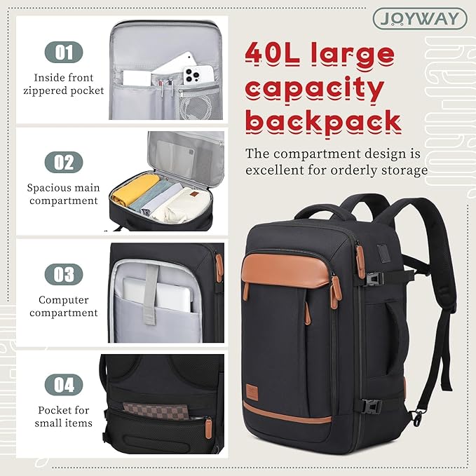 Joyway Expandable Carry on Luggage Sets Airline Approved, Lightweight Hard Shell 20 Inch Carry-on Suitcase with Spinner Wheels, Black