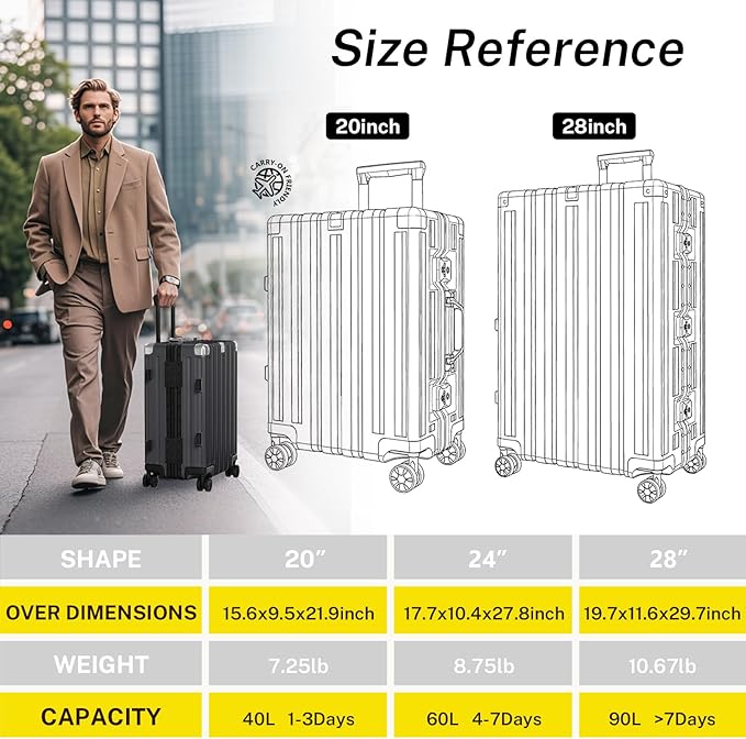 Krute Zipperless Luggage 24 Inch Aluminum Frame Suitcase with Spinner Wheels PC+ABS Hardide Checked Luggage TSA Approved
