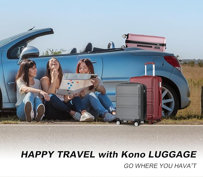 Kono Carry On Luggage Set Airline Approved Lightweight PC+ABS Carry On Suitcase with TSA Lock Spinner Wheels Durable Luggage Hardside Apricot Blue