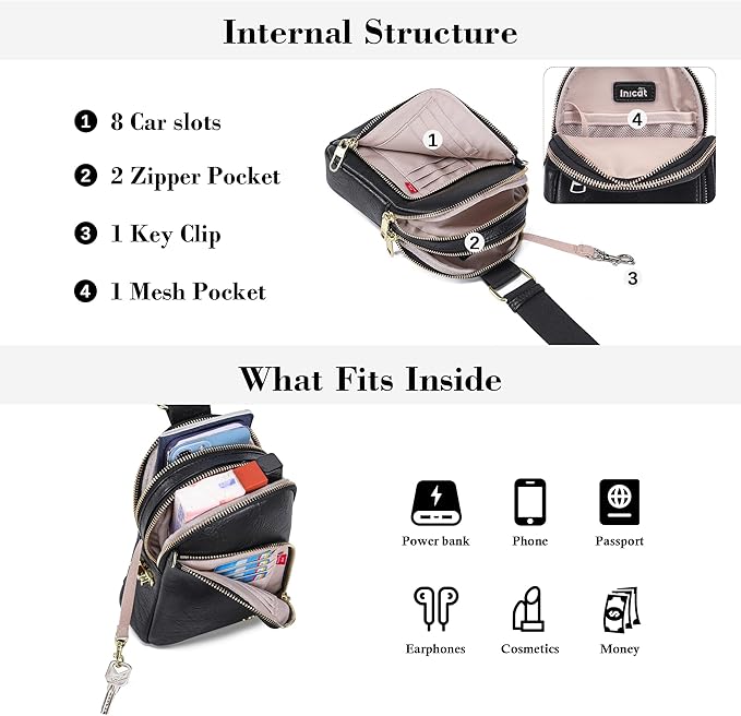 INICAT RFID Blocking Sling Bag, Anti Theft Crossbody Bag for Women, Travel Fanny Pack Style Purse, Vegan Leather