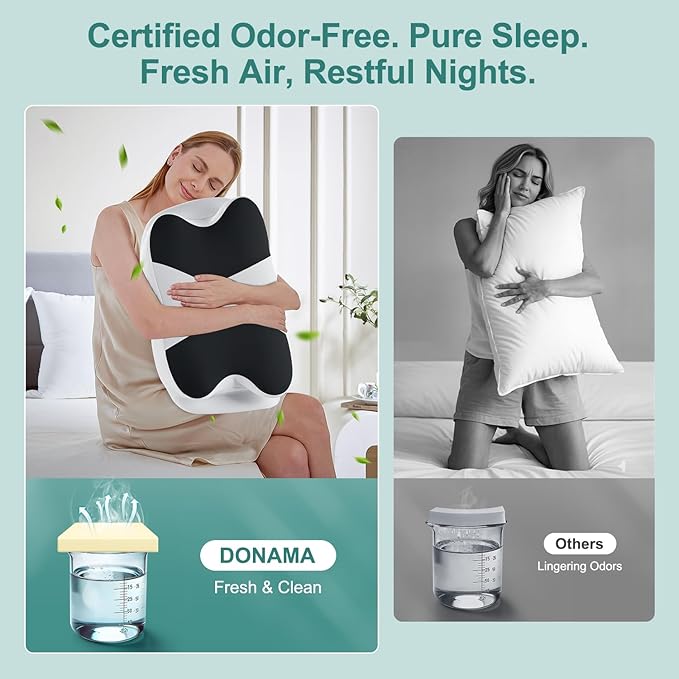 DONAMA Cervical Neck Pillow- Ergonomic Pillows for Pain Relief, Contour Memory Foam Pillow for Side/Back/Stomach Sleepers, CertiPUR-US Certified with Cooling Ice Silk Pillowcase