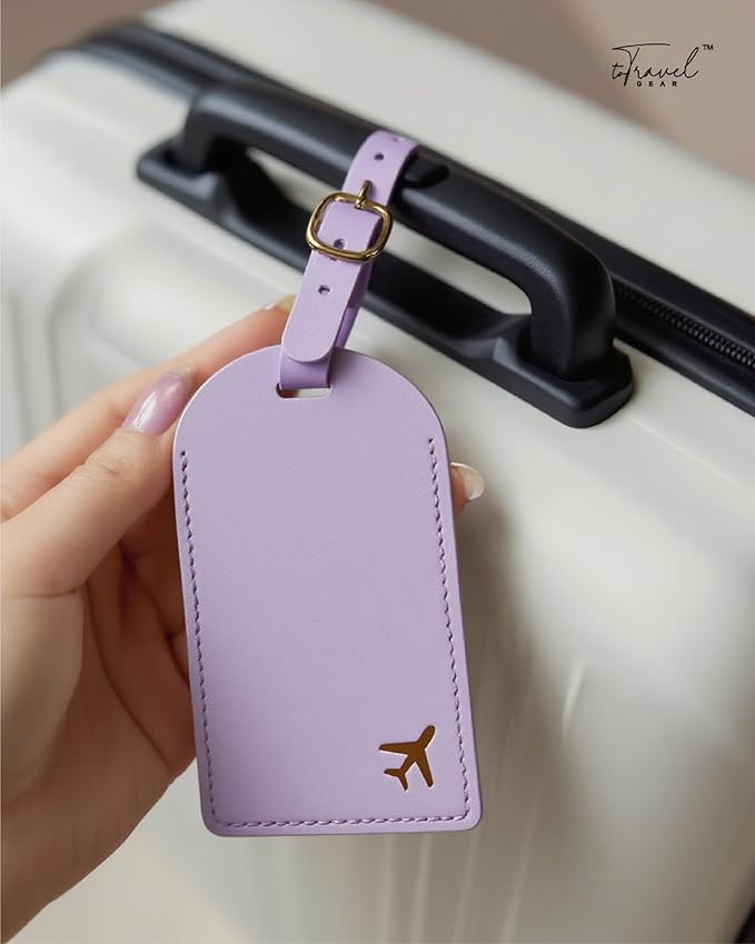 Luggage Tags for Suitcases, PU Leather Travel Tags for Luggage. (Lavender Mist)