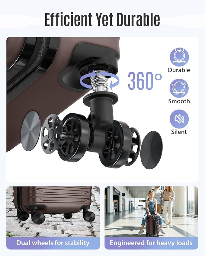 LIGHT FLIGHT Expandable Carry On Luggage 22x14x9 Airline Approved with Double Spinner Wheels, 20 Inch Lightweight Hard Shell Rolling Suitcases with TSA Lock, Brown