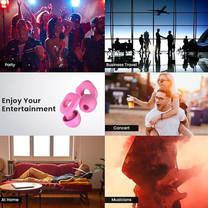 2 Pairs of Earplugs for Sleeping,Reusable Hearing Protection Ear Plugs with 8 Pairs Ear Tips & One Connector Cord,Soft Earplugs for Noise Reduction,Concert,Musician & Work - 25dB-30dB