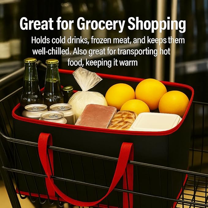 musbus 2Pk Trunk Organizer for Car Insulated Reusable Grocery Bags, Collapsible Cooler Bag for Groceries, Heavy Duty Large Insulated Bag (Large, Charcoal Black)