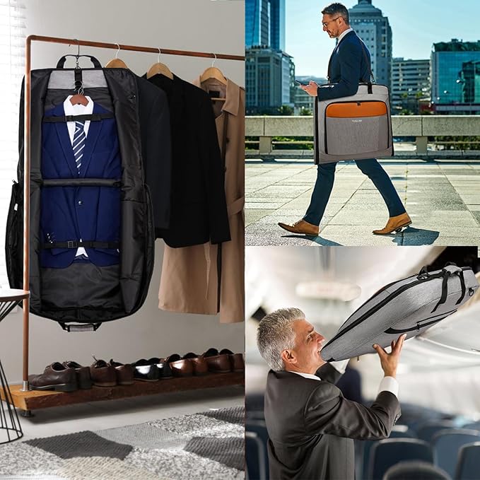 Garment Bag Travel Suit Bag Large 40-Inch Carry on Bag Up to 3 Suits,2 in 1 Hanging Luggage Bags, Fits 15.6Inch Laptop