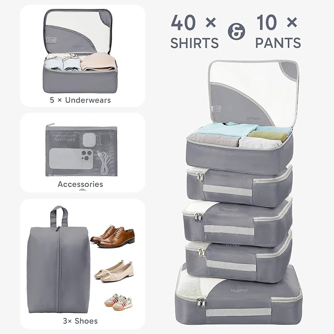 10 Set Packing Cubes for Travel, Gifts for Women Mom,Anti-Tearing Suitcase Organizer for Luggage with Shoe & Hanging Toiletry Bag,OlarHike Vacation Essentials & Accessories for Cruise Ship