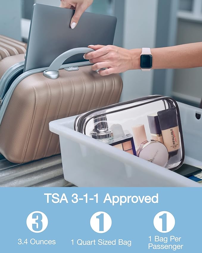 BAGSMART Clear Toiletry Bag, 3-Pack TSA Approved Travel Toiletry Bag Carry On Travel Accessories Bag Airport Airline Quart Size Bags water-resistant Makeup Bag for Women