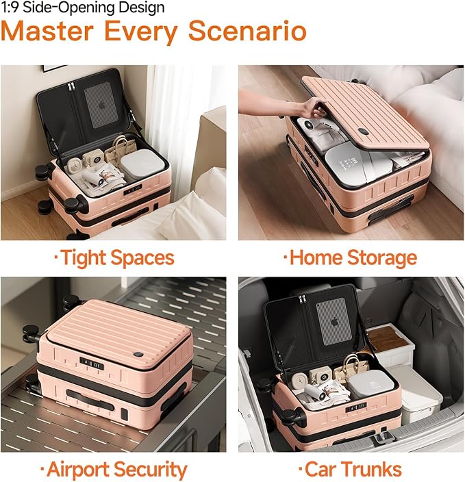 Expandable Lightweight PC Hard Shell Suitcase, 20-inch Luggage with TSA Lock, Top Opening & Cup Holder - Ideal for Business Travel Suitcase (Pink, Carry-on 20-Inch)