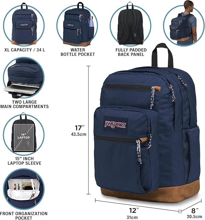 JanSport Cool Backpack with 15-inch Laptop Sleeve, Large Computer Bag Rucksack with 2 Compartments, Ergonomic Straps, Electric Bolts