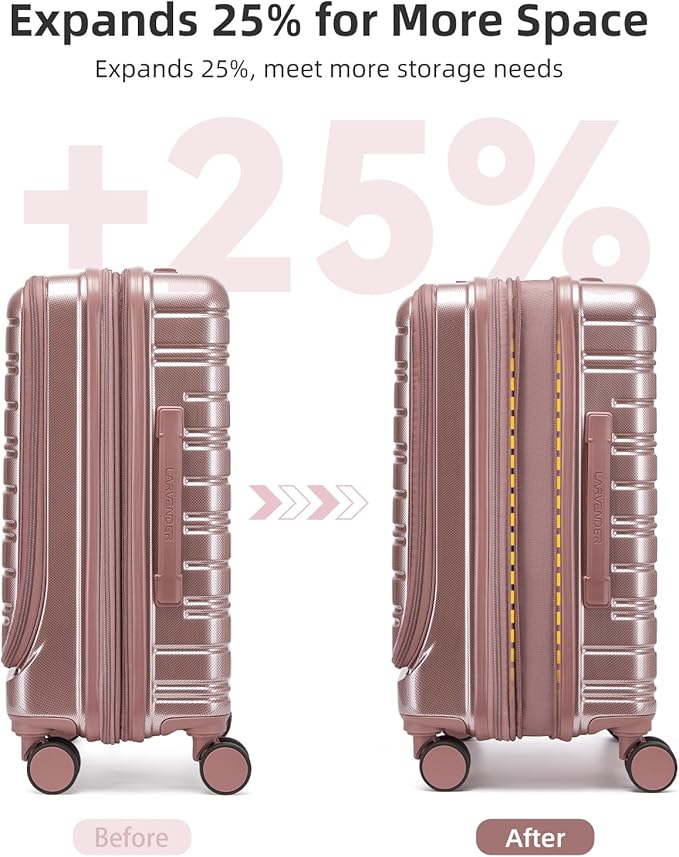 LARVENDER Carry On Luggage 22x14x9 Airline Approved, 20 Inch Expandable PC+ABS Hardside Carry On Luggage with Front Pocket Spinner Wheels TSA Lock for Women Men (Rose Gold)