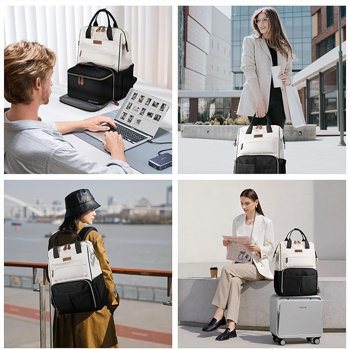 Maelstrom Travel Backpack for Women Men,Laptop Backpack Fits 15.6-17.3 Inch Laptop, Nurse/Work Bag with Insulated Lunch Box (Black-beige)