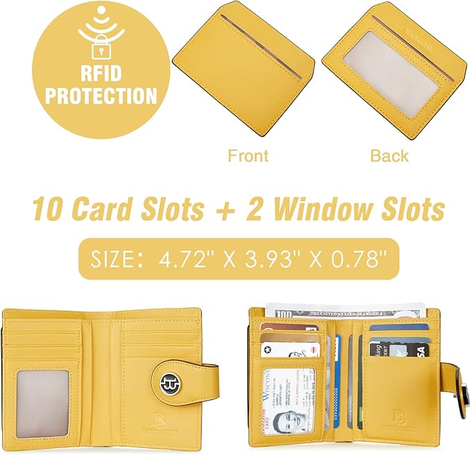 BOSTANTEN Women Leather Wallet RFID Blocking Small Bifold Zipper Pocket Wallet Card Case Purse with ID Window