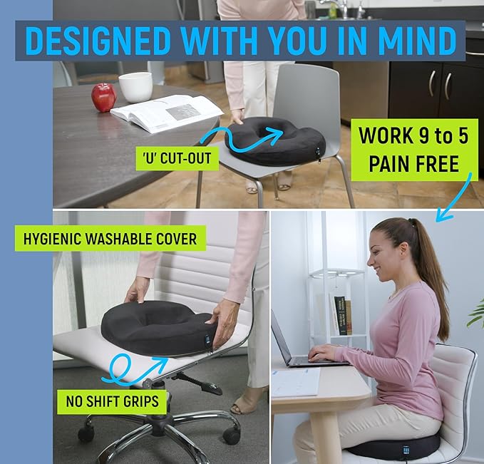 PT ENDORSED Donut Pillow for Tailbone Pain Relief - Hemorrhoid Pillow for Sitting, Orthopedic Donut Seat Cushion for Pressure Relief, Post Surgery, Postpartum Pregnancy, Lifting Cushions for Coccyx