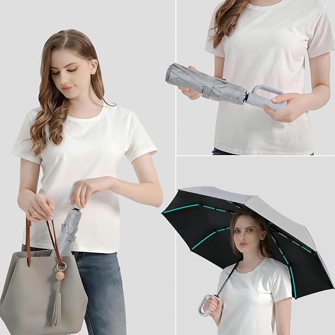 Compact Automatic Folding Travel Umbrella-Windproof Rainproof, PF50+ Sun Protection for Hiking,Outdoor,Chool,Golf Course & Daily Use,Sturdy Multi-Ribbed Frame