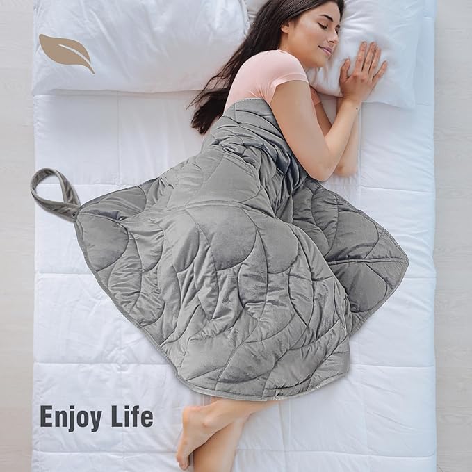 Weighted Lap Blanket 7 lbs 41" x 53"- Gifts for Mom Women Wife, Cozy Luxury Velvet Small Weighted Blankets,Portable Travel Blankets for Adults,All-Season Blanket Relaxation Gift, Grey