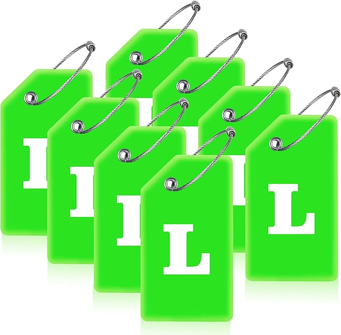 Gostwo 8 Pack Luggage Tags for Suitcases, 26 Initial Letter Travel Luggage Baggage Identification Labels ID Tags Fully Bendable Tags with Stainless Steel Loop (Letter L, Green)