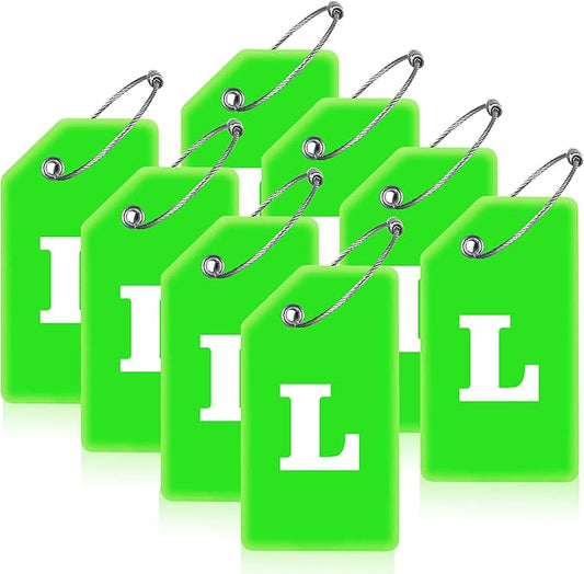 Gostwo 8 Pack Luggage Tags for Suitcases, 26 Initial Letter Travel Luggage Baggage Identification Labels ID Tags Fully Bendable Tags with Stainless Steel Loop (Letter L, Green)