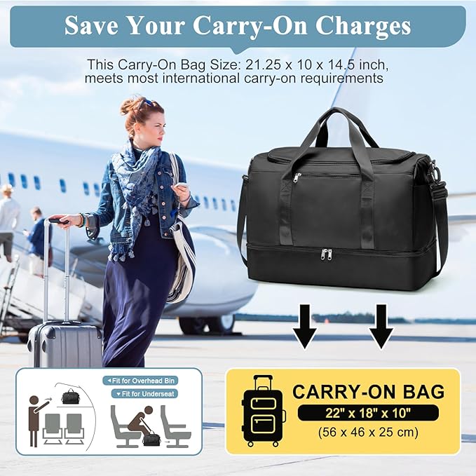 Extra Large Travel Duffle Bag,Carry on Overnight Weekend Bag with Shoes Compartment,Weekender Bags for Women for Travel Business Trips Sport Hospital