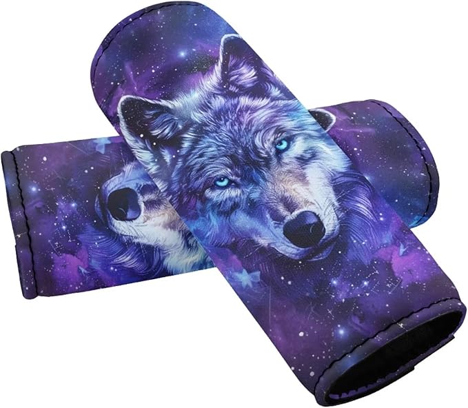BIGCARJOB Animal Purple Wolf Luggage Handle Cover Set of 2 Pcs Wolf Print Suitcase Handle Sleeve Door Handle Wraps Travel Accessories Gifts