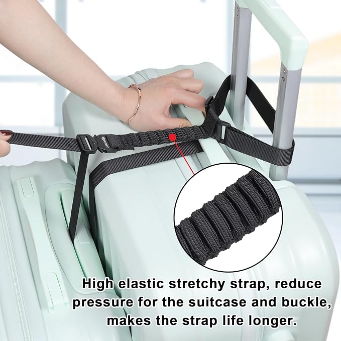 Vigorport Luggage Straps, Metal Luggage Connector Straps for Suitcases, Stretchable Add a Bag Adjustable Accessories Travel Belts (Black, Large)