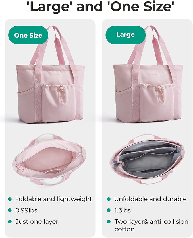 BAGSMART Foldable Tote Bag with Drawstring Bag, Large Tote Bag Shoulder Bag Top Handle Handbag for Travel, Work, Beach, Gym