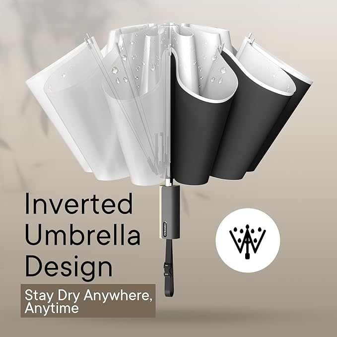 QWB TUMAAOTU Lightweight Compact Inverted Umbrella Windproof Auto Open Close – 5-Second Quick Fold Design for Women & Men, 8 Ribs Strong Travel Umbrellas for Rain & Sun, Fits Backpack & Car