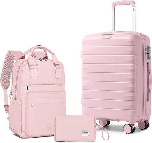 LARVENDER Luggage Sets 3 Piece, Hardside PP Carry On Suitcase with 360° Spinner Wheels TSA Lock Luggage Sets for Women, Orchid Pink