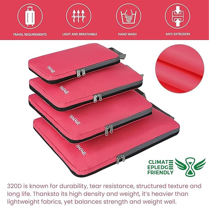 BAGAIL 4 Set/6 Set/8 Set Compression Packing Cubes Travel Accessories Expandable Packing Organizers (Cloth Pattern, 4-Coral)