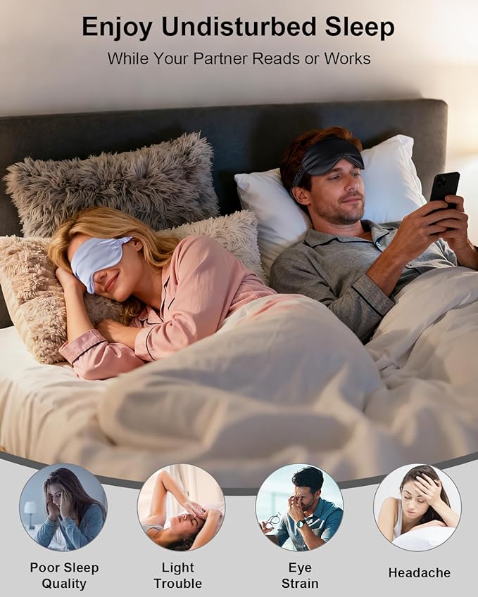2Pack Silk Sleep Mask,IEKEODI Eye Mask for Sleeping,Elastic Blackout Eye Mask & Blindfold for Full Night's Sleep,Travel and Nap(Pink+Pink)