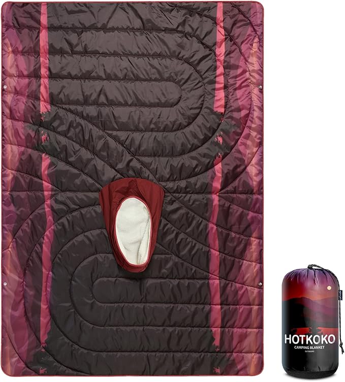 Camping Blanket, Poncho Wearable Hoodie Blankets Outdoor Waterproof Windproof Warm Durable & Portable for Stadium, Concerts, Car,Travel, Beach, Picnic, Grass,75 * 52 inch