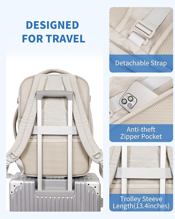 WANDF Travel Backpack For Spirit Airlines Personal Item Bag 18x14x8 with Wet Pocket, 17 Inch Laptop Backpack for Men Women（White）