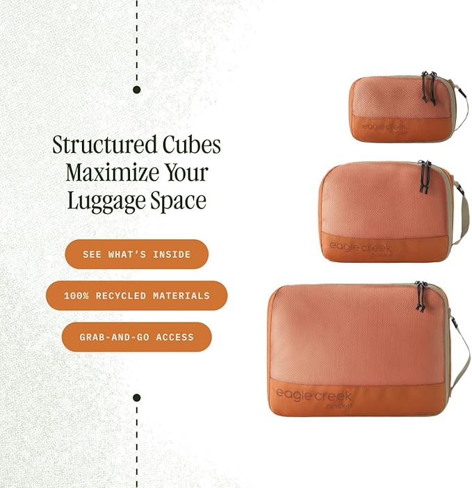 Eagle Creek Pack-It Reveal Cube Set - Packing Cubes for Compartmentalizing Luggage - Durable - Ultra-Lightweight - Water-Resistant - Easy Grab Zipper Pull - Mesh Windows - Mandarin - XS/S/M