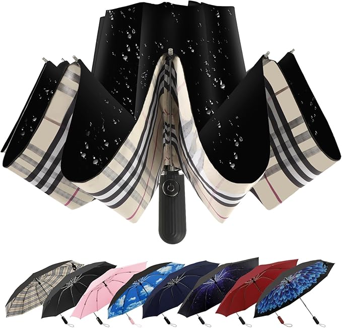 ZDSSM Compact Inverted Travel Umbrella, Automatic Open Close, 9-Rib 46 Inch Windproof Umbrella, Waterproof UPF 50+, Portable Umbrellas for Men, Women, Travel, and Daily Use