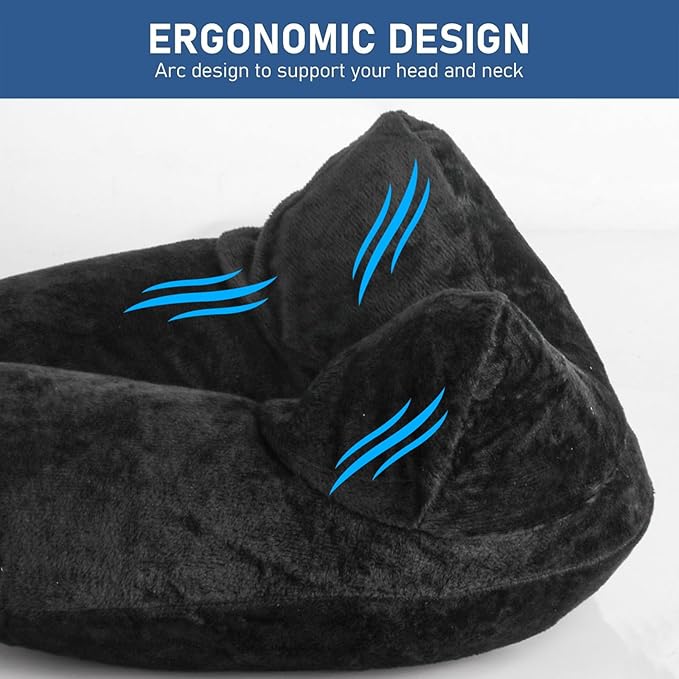 Air-Filled Travel Pillows for Sleeping Airplane Neck Support for Traveling Pillow Inflatable Travel Neck Pillows for Air-Filled Neck Pillow Airplane, with Eye Masks, Earplugs (Black, Adult)