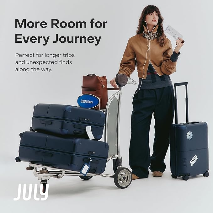 Checked Plus with CaseSafe - 28.75" Trackable TSA Lock Airline Approved Check In Luggage with Wheels, Rolling Suitcase for Men & Women - Silent Spinner Wheels, Y-Strap - Navy